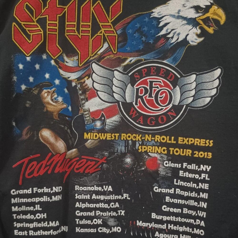 Styx REO Speedwagon Ted Nugent MIDWEST ROCK N ROLL EXPRESS 2013 TOUR T-Shirt (L)